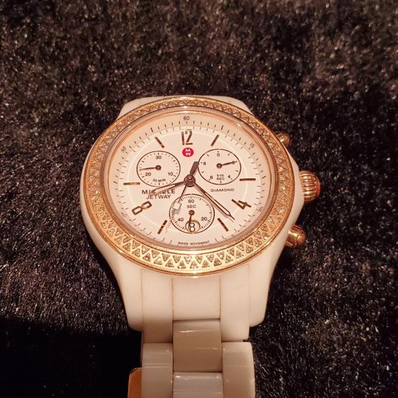 Michele White Ceramic Rose Gold Diamond watch. main image 5